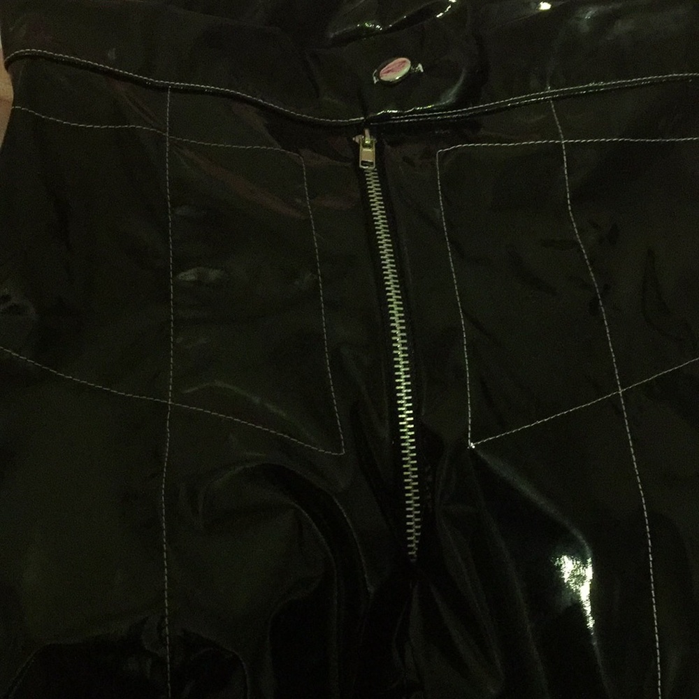 Contrast stitched Black Vinyl Pants
